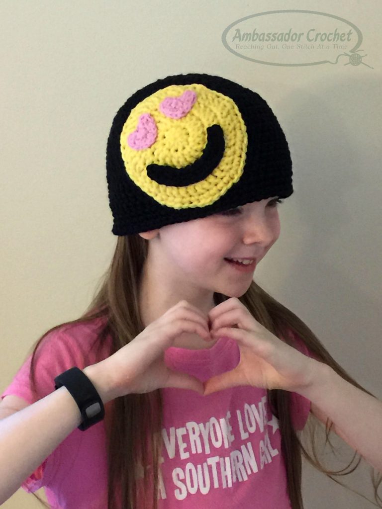 Emoji Crochet heart hat - book review & giveaway by Ambassador Crochet.