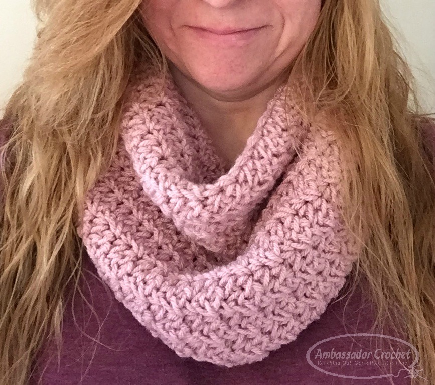 Blushing Petals Infinity - free crochet pattern by Ambassador Crochet.