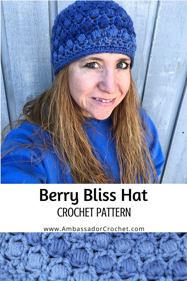 blue textured bobble stitch hat